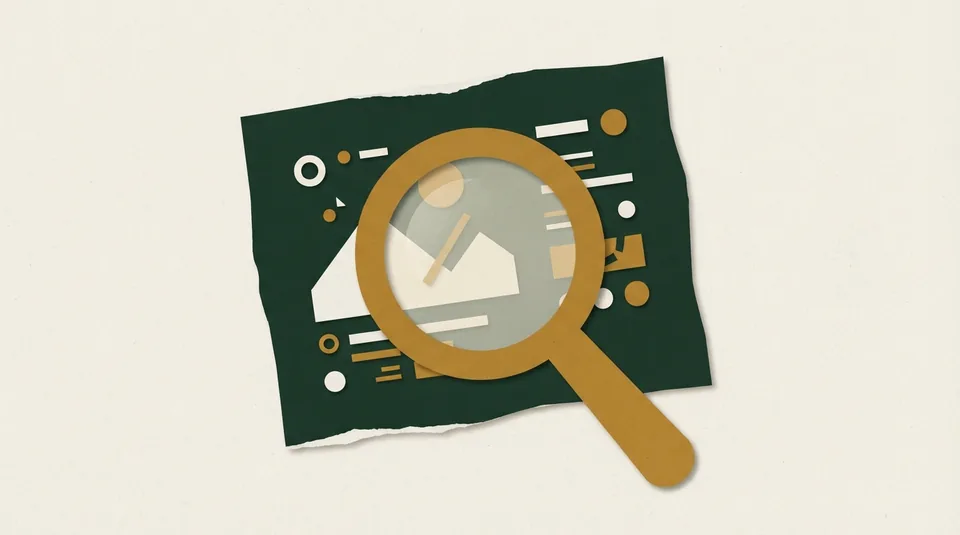 Abstract paper photograph shape overlapping a magnifying lens on cream.