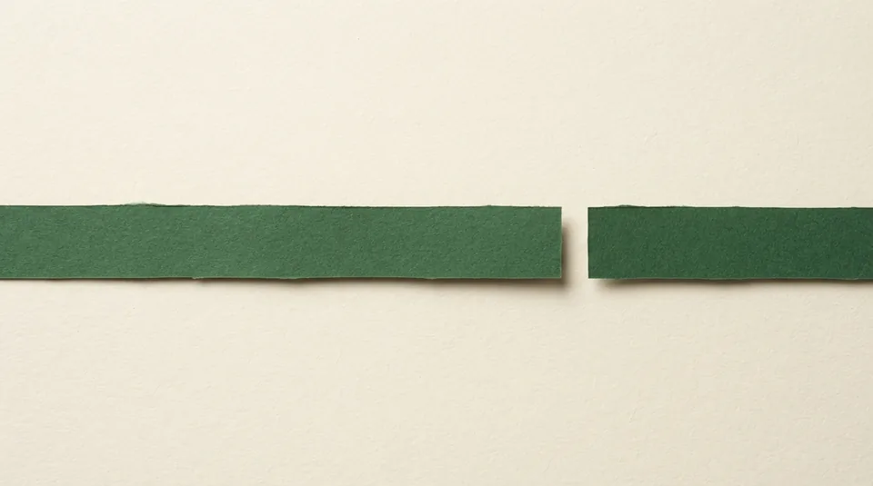 Two parallel paper strips of unequal length on a cream field.