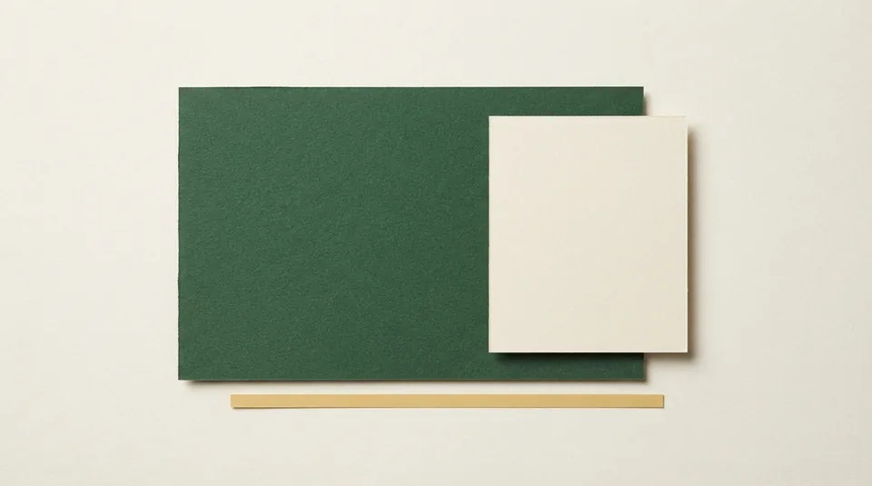 Two differently-weighted paper rectangles overlapping on cream.